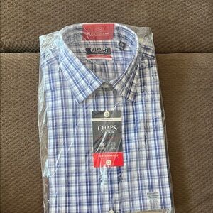 Chaps Men's White and Blue Checkered Shirt